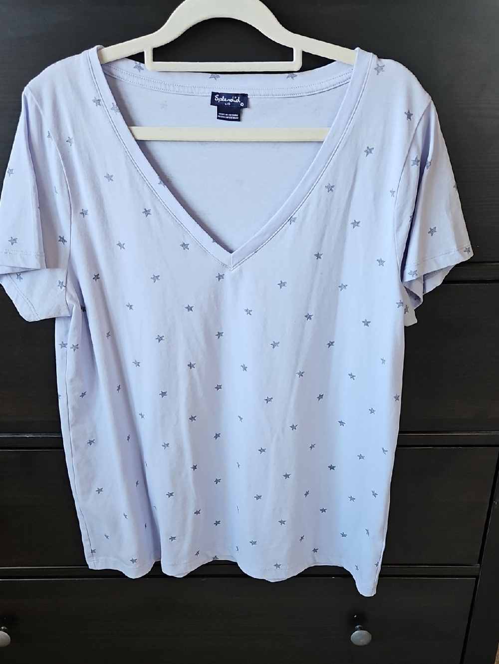 Splendid Pale Blue with A Hint Of Lavender V-Neck Tee with Tiny Star Motif